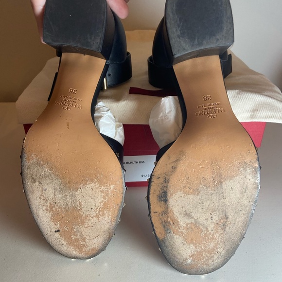 Valentino Rock-stud Black Leather Sandal with Block Heel - Picture 4 of 4